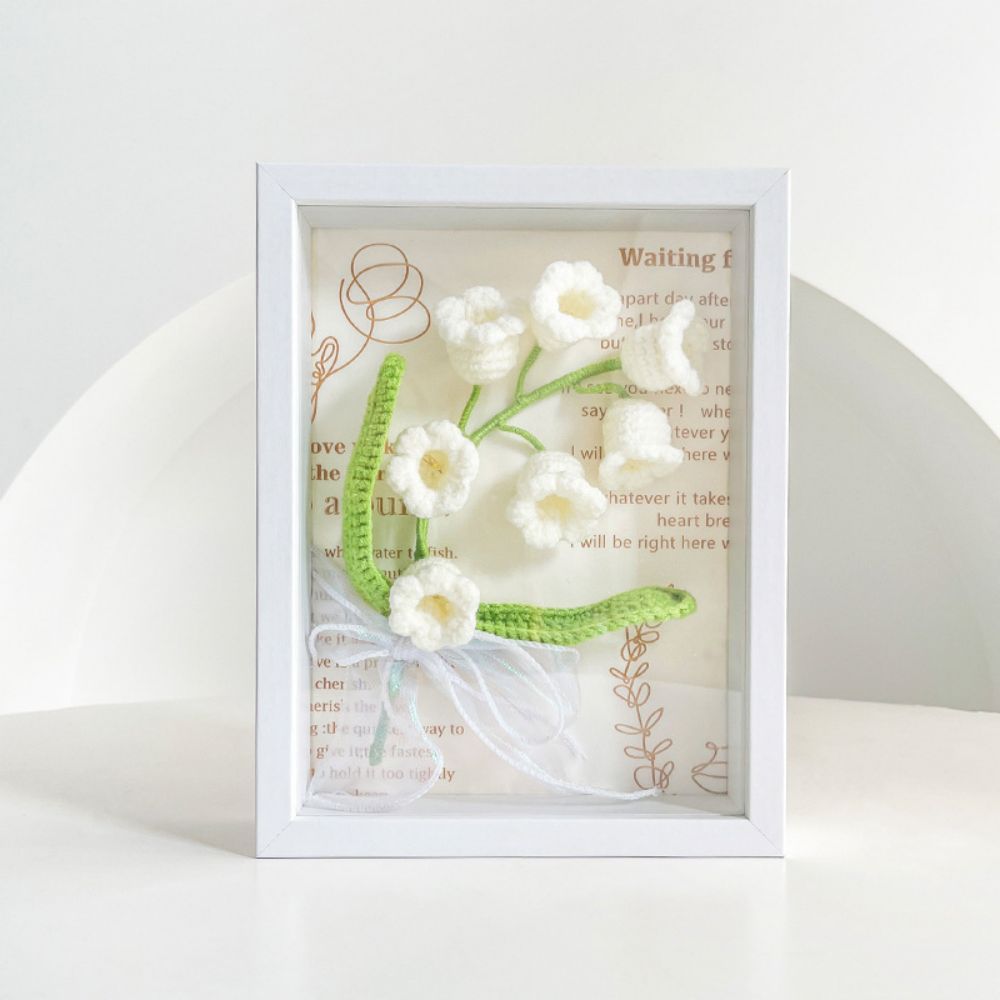 Crochet Bouquets Photo Frame Handmade Knitted Flower Shadowbox Frame Desktop Decoration - soufeelus