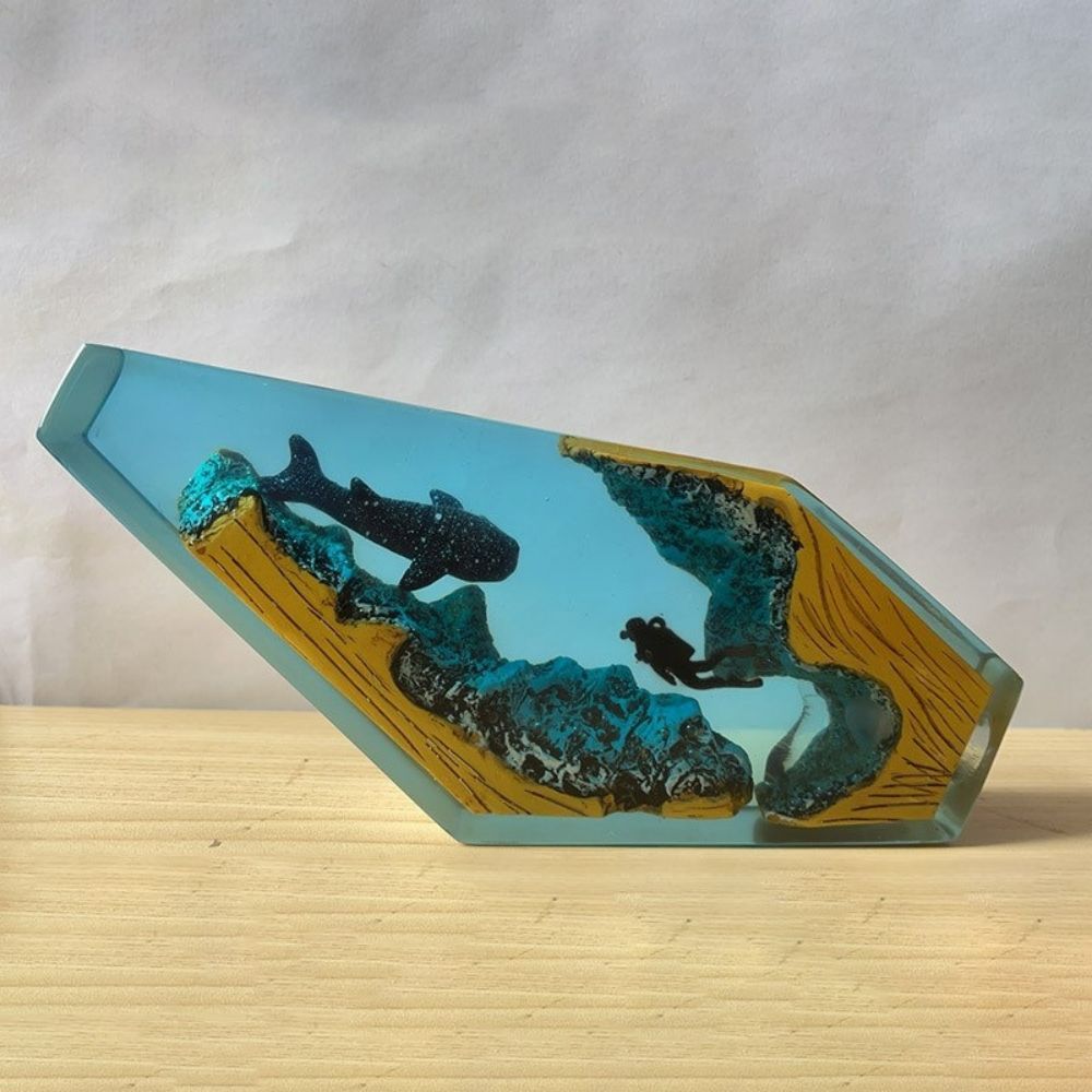 Whale Shark and Diver Night Light Epoxy Resin Lamp Home Decor Unique Gift - soufeelus