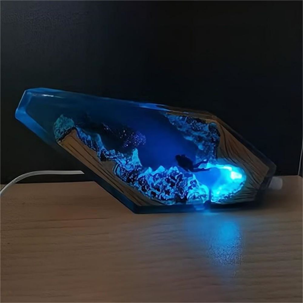 Whale Shark and Diver Night Light Epoxy Resin Lamp Home Decor Unique Gift - soufeelus