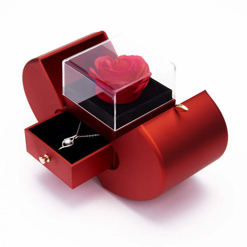 Eternity Flower Red Rose Apple Shape Gift Box Jewelry Organizer