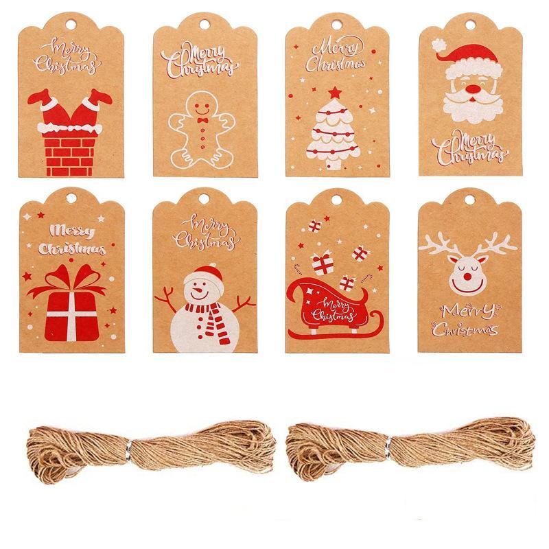 100pcs Merry Christmas Decoration Label Gift Card Christmas Tree Pendant Card - Gingerbread Man Chimney Gift