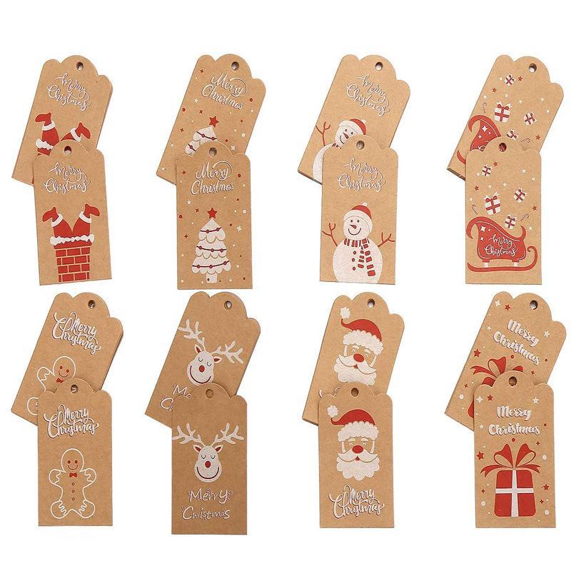 100pcs Merry Christmas Decoration Label Gift Card Christmas Tree Pendant Card - Gingerbread Man Chimney Gift