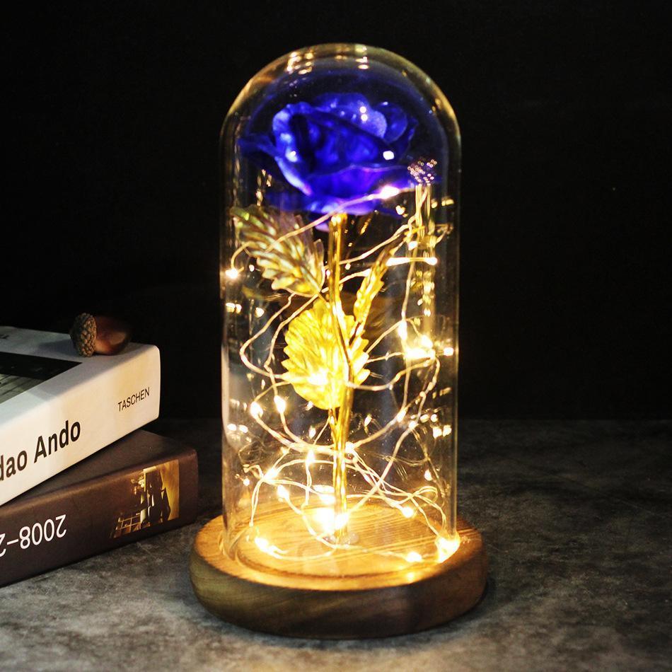 Romantic Simulation Eternal Blue Rose Flower Glass Cover LED  Micro Landscape Gifts for Lover at Christmas,  Valentine's Day and Anniversary
