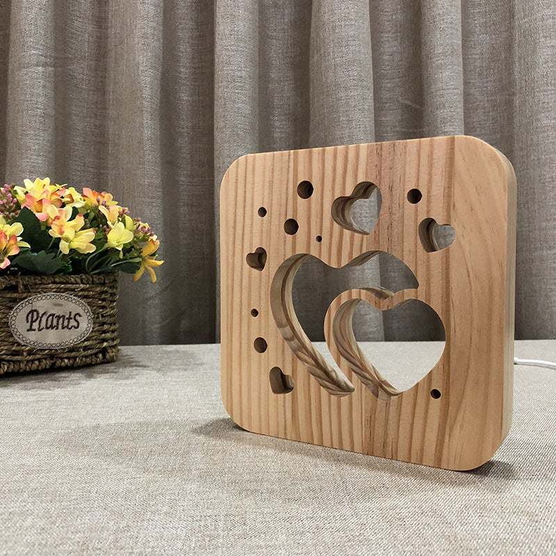 Love Heart Wood Lamp Night Light Room Decor Valentine's Day Gift for Girl