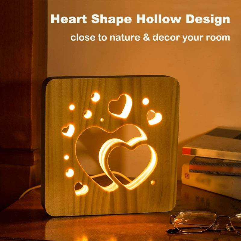 Love Heart Wood Lamp Night Light Room Decor Valentine's Day Gift for Girl