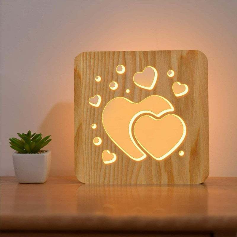 Love Heart Wood Lamp Night Light Room Decor Valentine's Day Gift for Girl