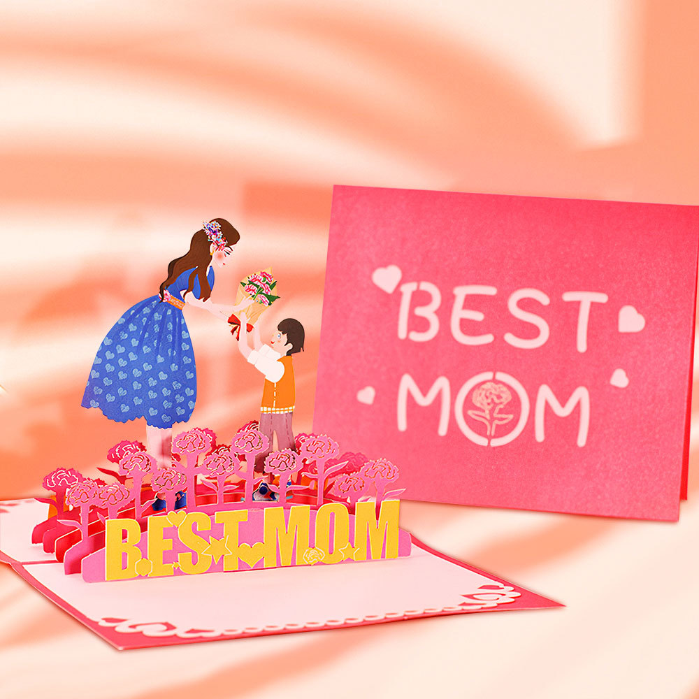 Mother's Day Card Best Mom 3D Pop Up Greeting Card for Her - 