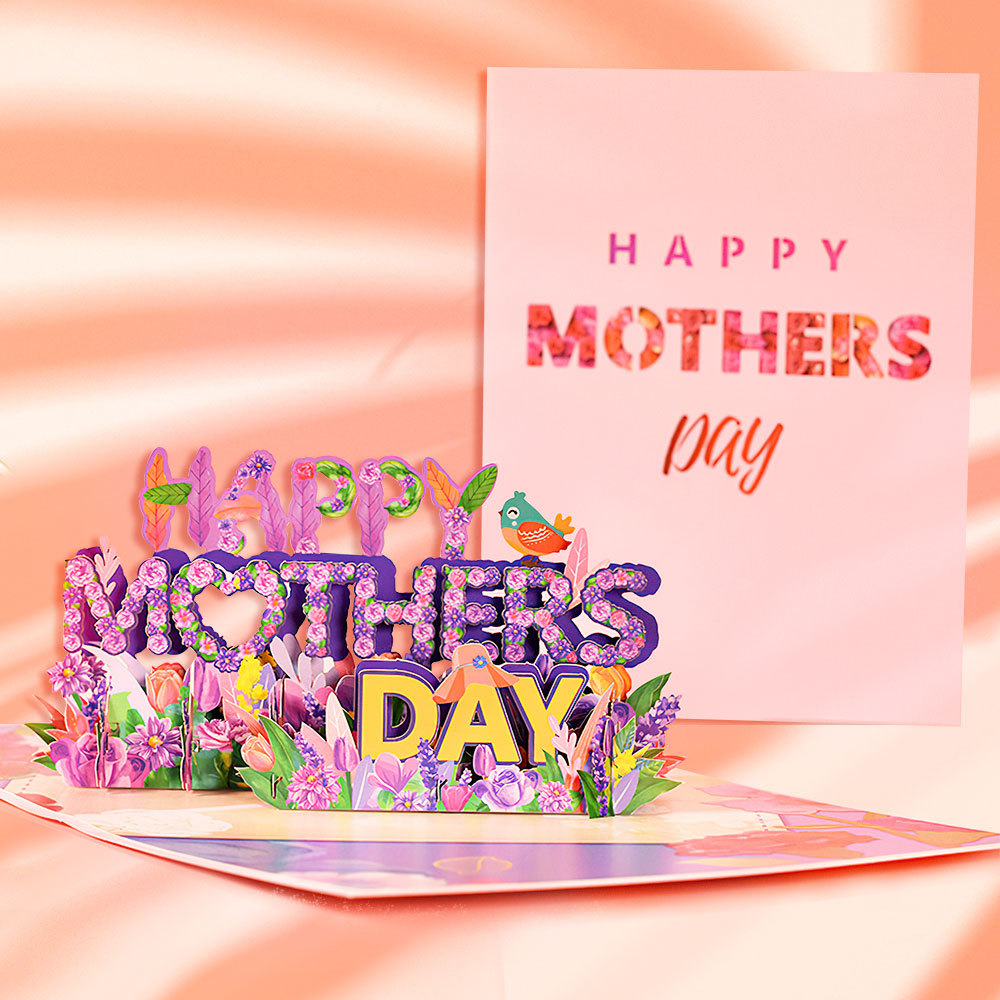 Mother's Day Card Happy Mother's Day Purple Flowers 3D Pop Up Greeting Card for Her - 
