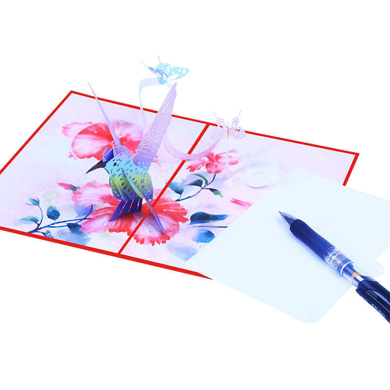 Purple Hummingbird Butterfly Greeting Card 3D Three-dimensional Card -