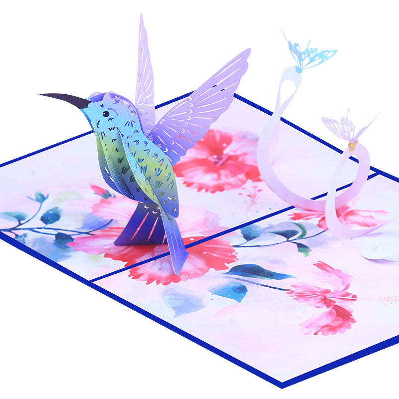 Purple Hummingbird Butterfly Greeting Card 3D Three-dimensional Card -