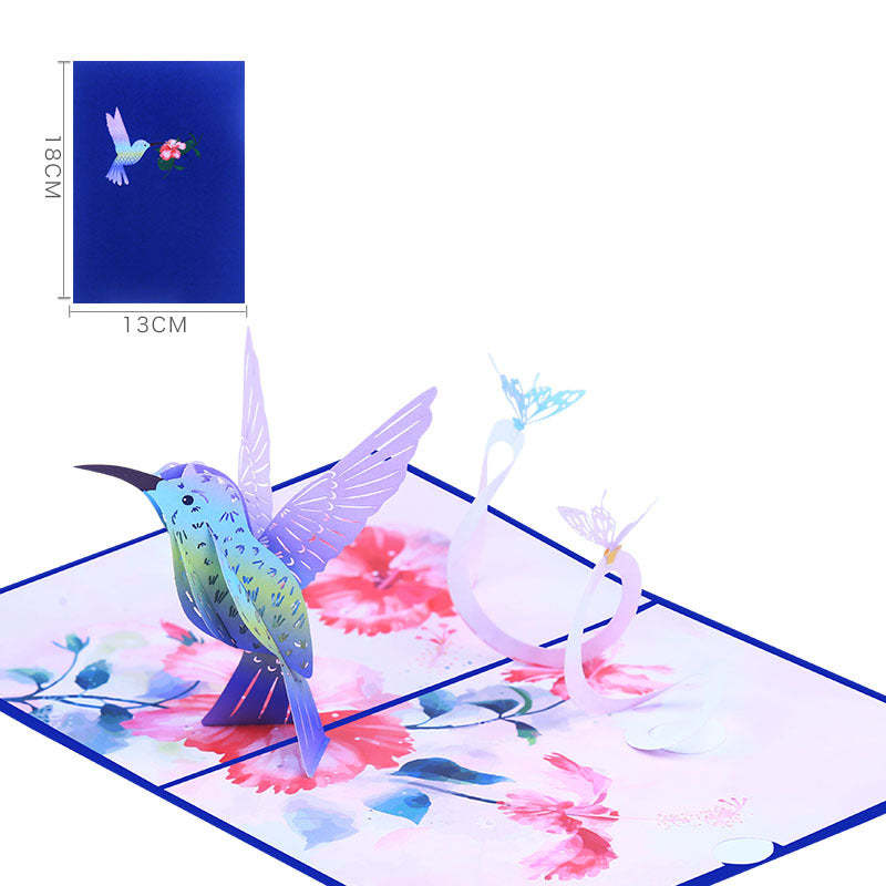 Purple Hummingbird Butterfly Greeting Card 3D Three-dimensional Card - 