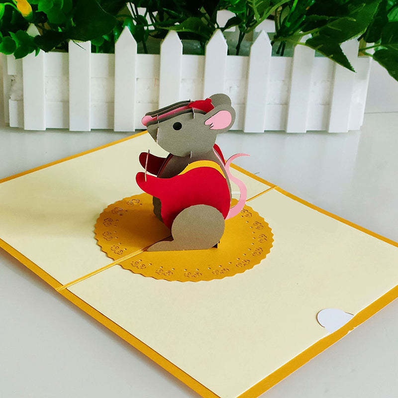 Cute Mouse Greeting Card 3D Three-dimensional Creative Birthday Card -