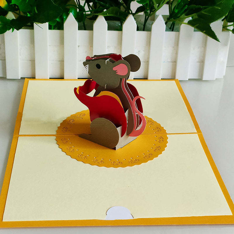 Cute Mouse Greeting Card 3D Three-dimensional Creative Birthday Card - 