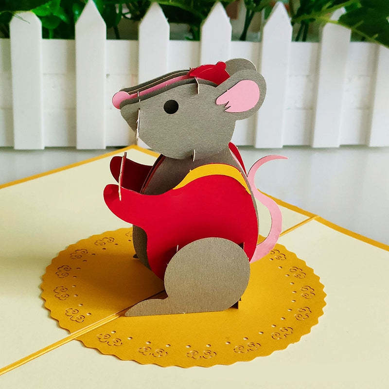 Cute Mouse Greeting Card 3D Three-dimensional Creative Birthday Card - 