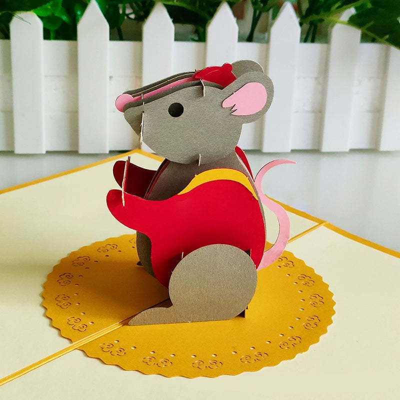 Cute Mouse Greeting Card 3D Three-dimensional Creative Birthday Card -