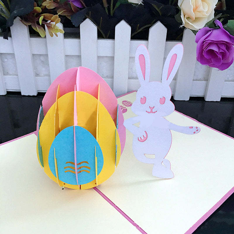 Rabbit and Colored Eggs Card Creative Easter Three-dimensional Card - 