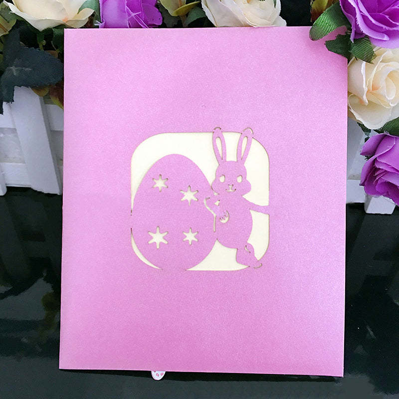 Rabbit and Colored Eggs Card Creative Easter Three-dimensional Card - 