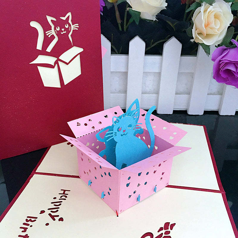 Creative Birthday Cat Greeting Card 3D Pop-up Birthday Card - 