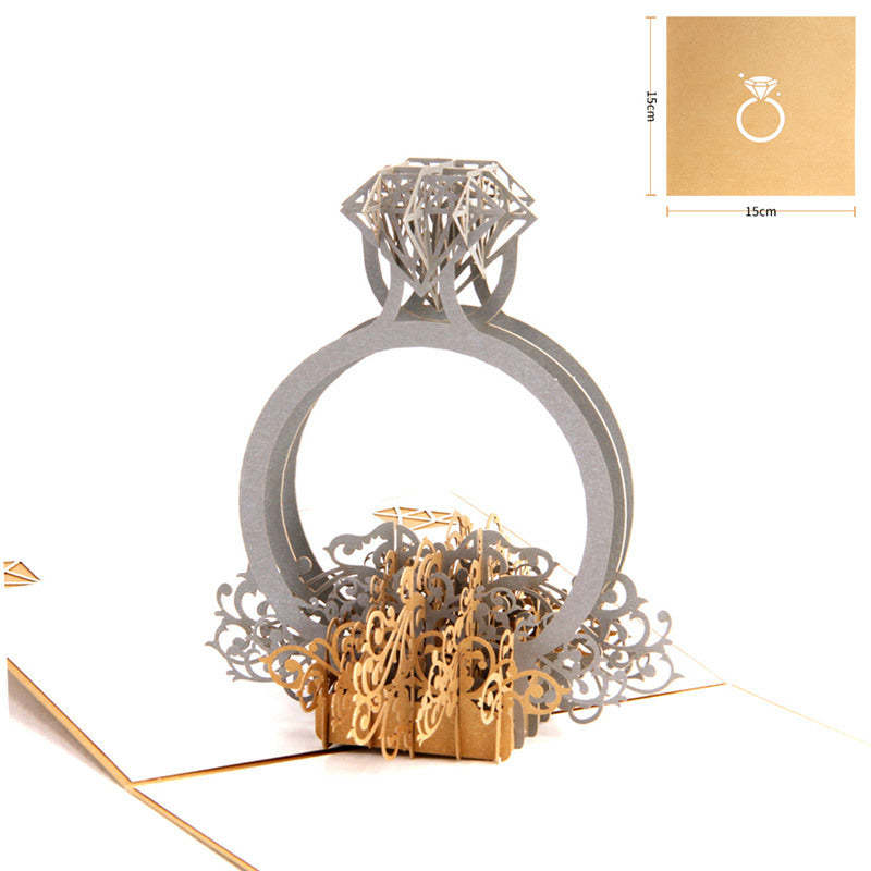 Creative Diamond Ring Wedding Greeting Card 3D Pop-up Greeting Card - 