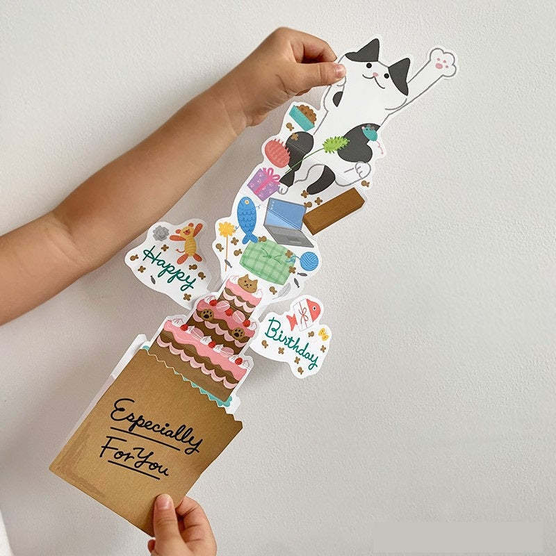 Cat Birthday Celebration Card 3D Pop-up Greeting Card -