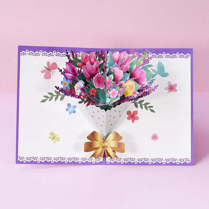 Mother's Day Greeting Card Creative Three-dimensional Magnolia Bouquet Gifts - 