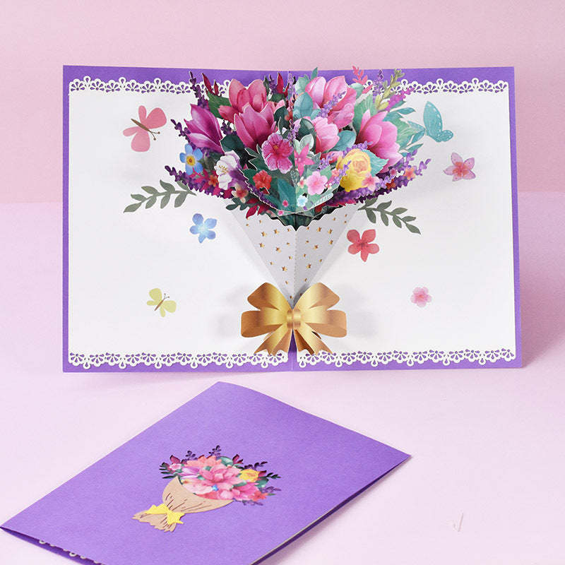 Mother's Day Greeting Card Creative Three-dimensional Magnolia Bouquet Gifts - 