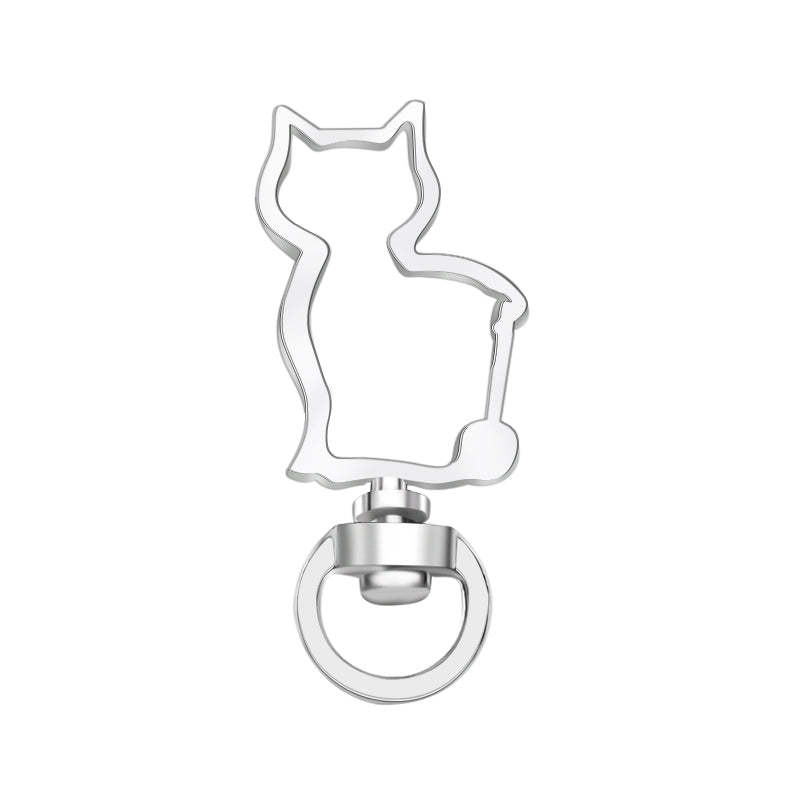 Cat-Shaped Swivel Snap Hook Keychain Metal Spring Snap Key Ring Silver - 