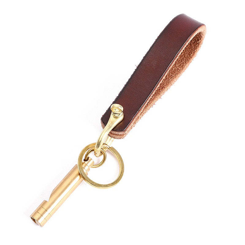 Vintage Leather Car Keychain with Survival Whistle Gift for Men - soufeelus