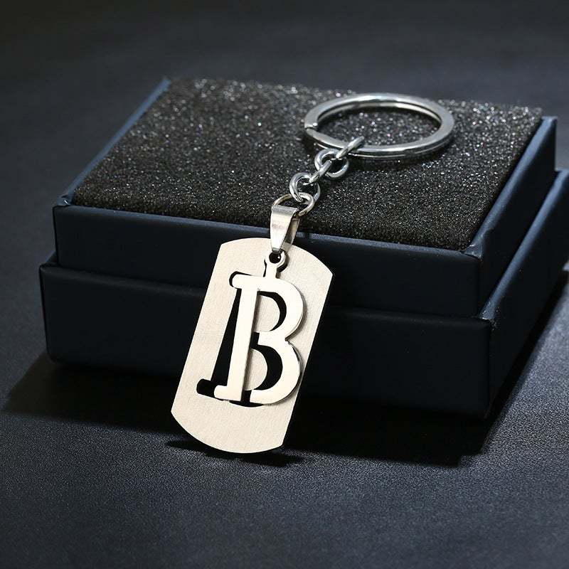 Silver Alphabet Keychain Simple Initial Letter Keychain Birthday Gift