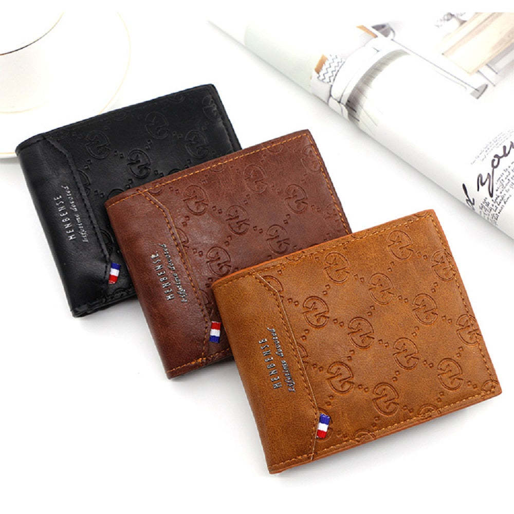 Men's Short Leather Bifold Wallet Business Casual Embossed Wallet Father's Day Gifts - soufeelus