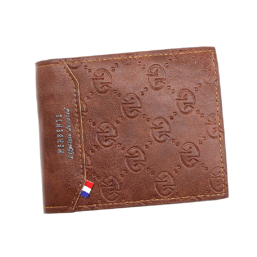 Men's Short Leather Bifold Wallet Business Casual Embossed Wallet Father's Day Gifts - soufeelus