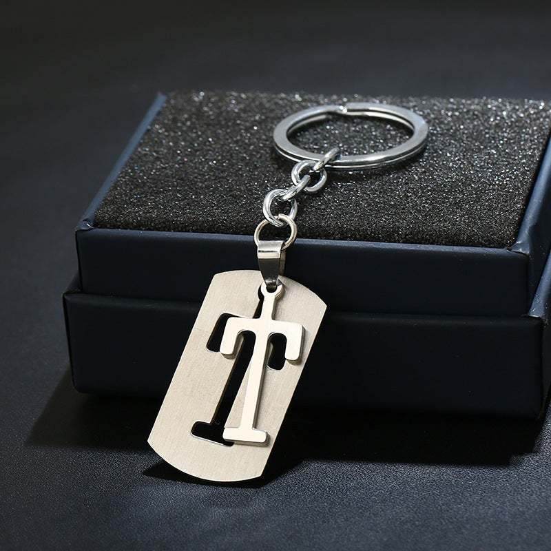 Silver Alphabet Keychain Simple Initial Letter Keychain Birthday Gift