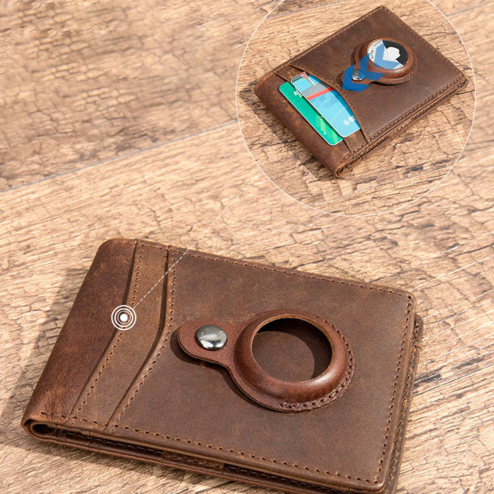 Airtag Men's Wallet Vintage Card Holder Leather Money Clip - soufeelus