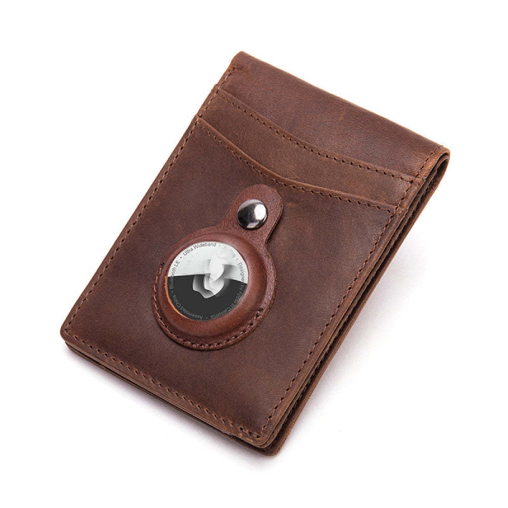 Airtag Men's Wallet Vintage Card Holder Leather Money Clip - soufeelus