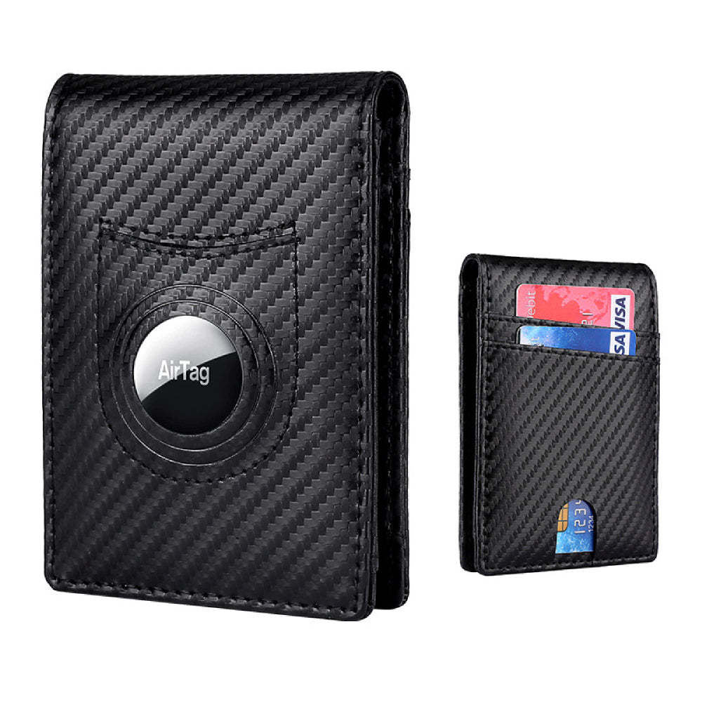 Bifold Men's Leather Wallet Card Holder with Money Clip for AirTag - soufeelus