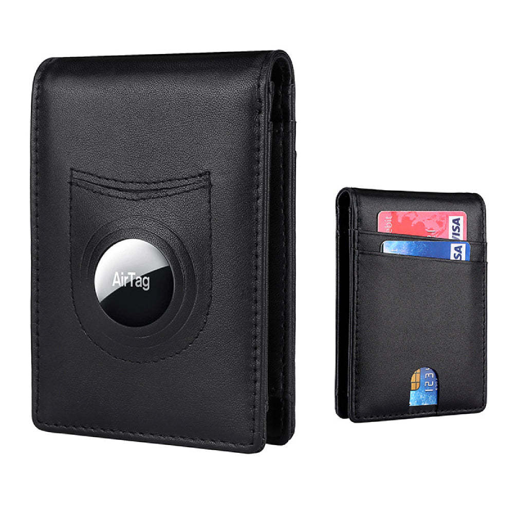 Bifold Men's Leather Wallet Card Holder with Money Clip for AirTag - soufeelus