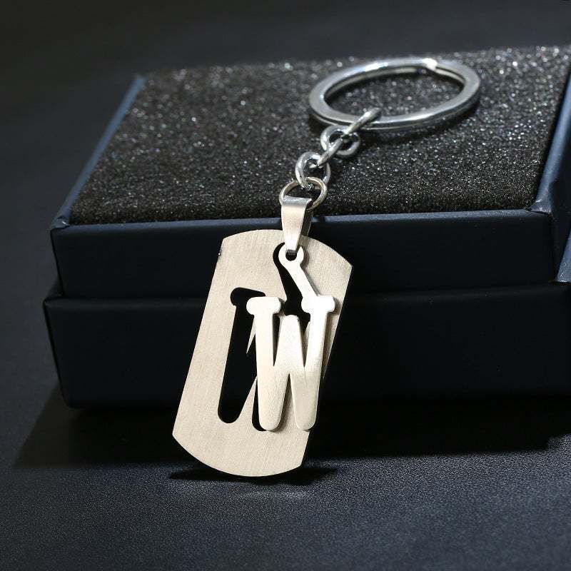 Silver Alphabet Keychain Simple Initial Letter Keychain Birthday Gift