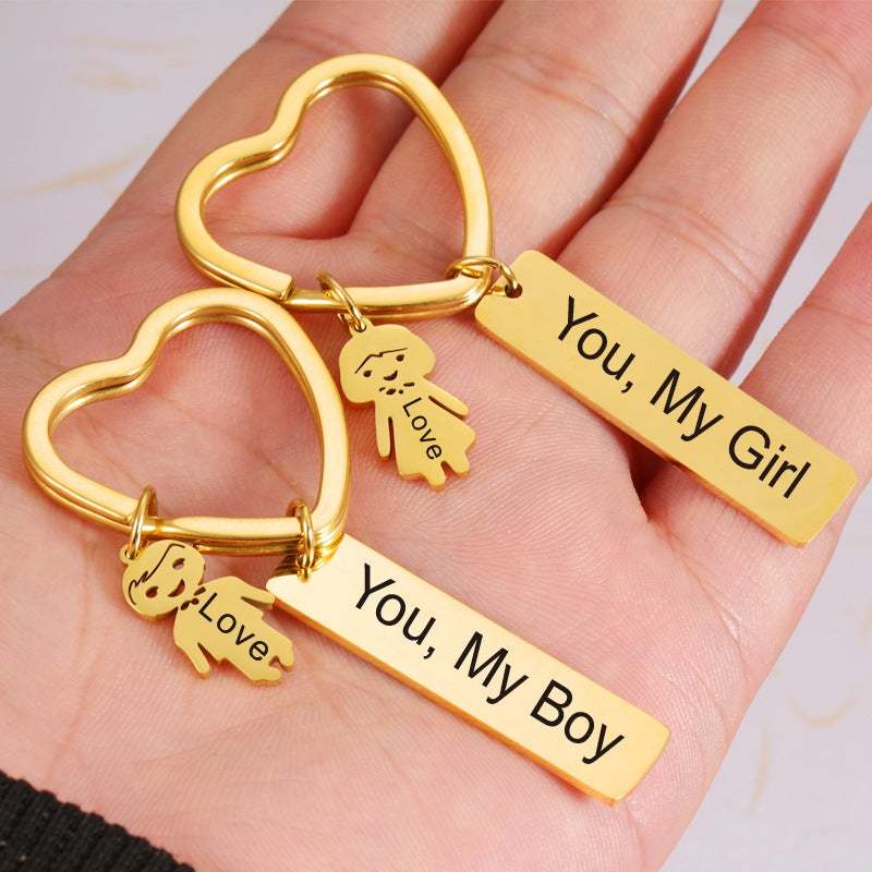 Couple Keychain Stainless Steel My Boy Girl Keychain Gift for Lover