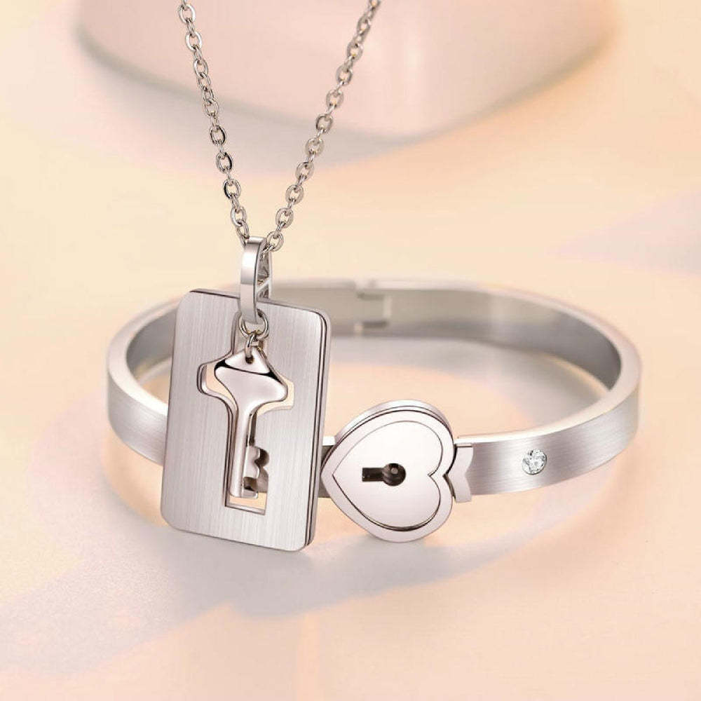 Necklace Bracelet Set Key Lock Love Jewelry Gifts For Couples - soufeelus