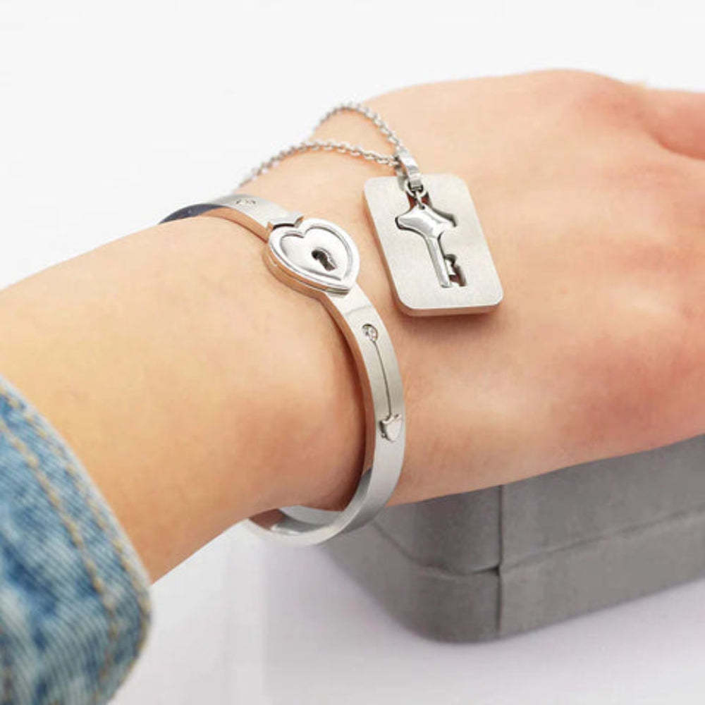 Necklace Bracelet Set Key Lock Love Jewelry Gifts For Couples - soufeelus
