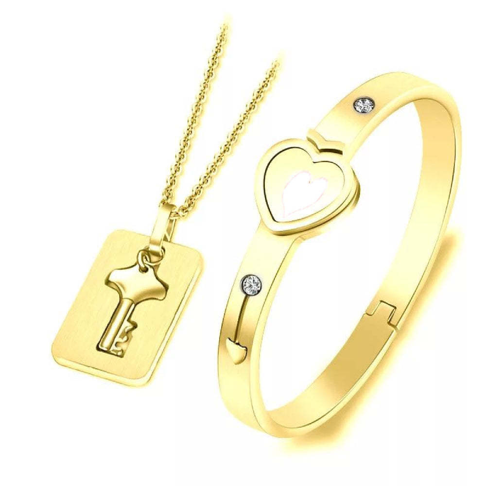 Necklace Bracelet Set Key Lock Love Jewelry Gifts For Couples - soufeelus