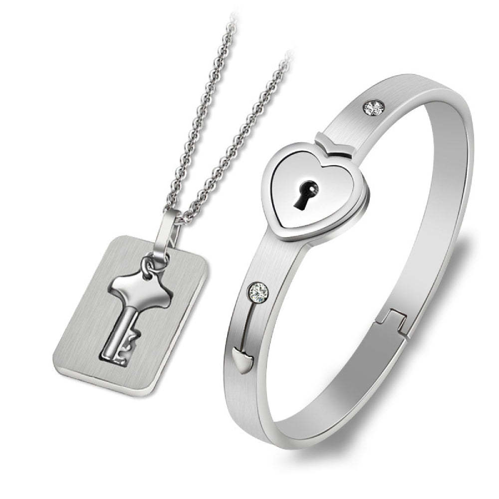 Necklace Bracelet Set Key Lock Love Jewelry Gifts For Couples - soufeelus