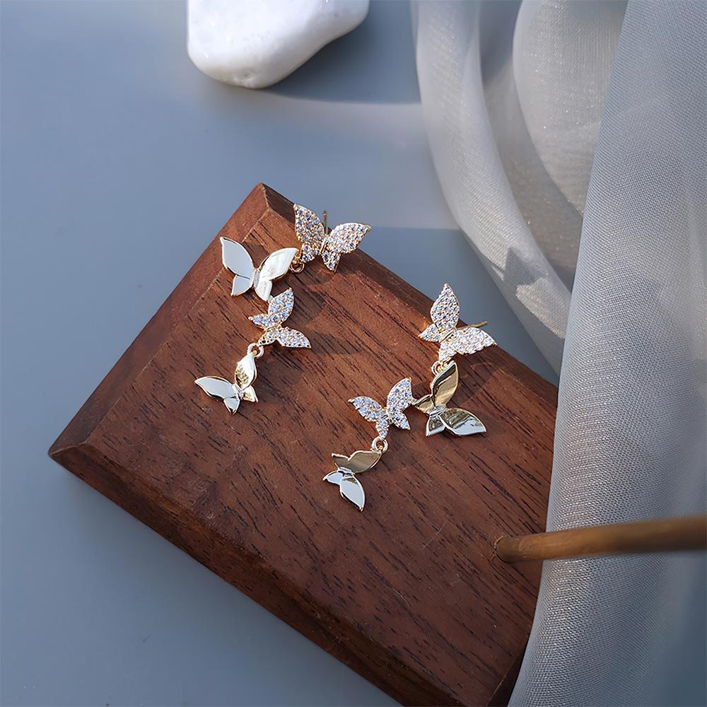Butterfly Linear Drop Earrings Social Butterfly Long Earrings Bridesmaid Gift - soufeelus