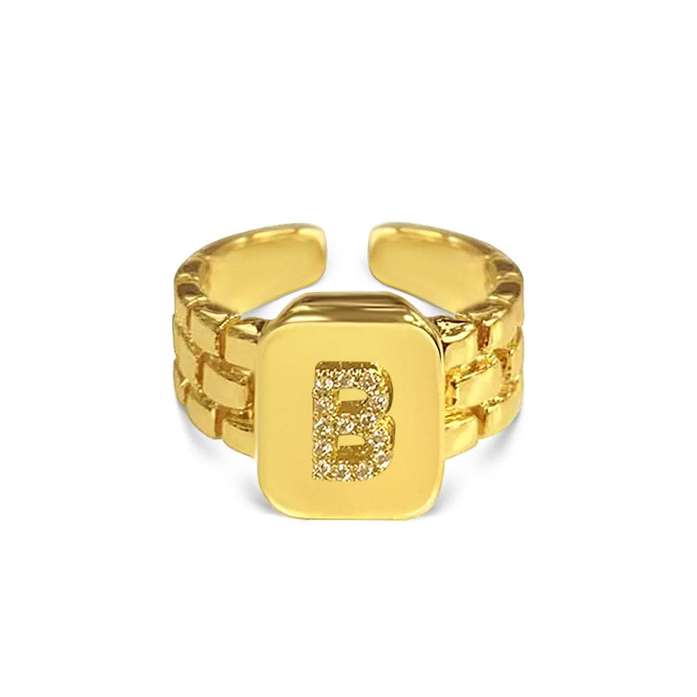 Gold Zircon A-Z Letter Women Ring - soufeelus