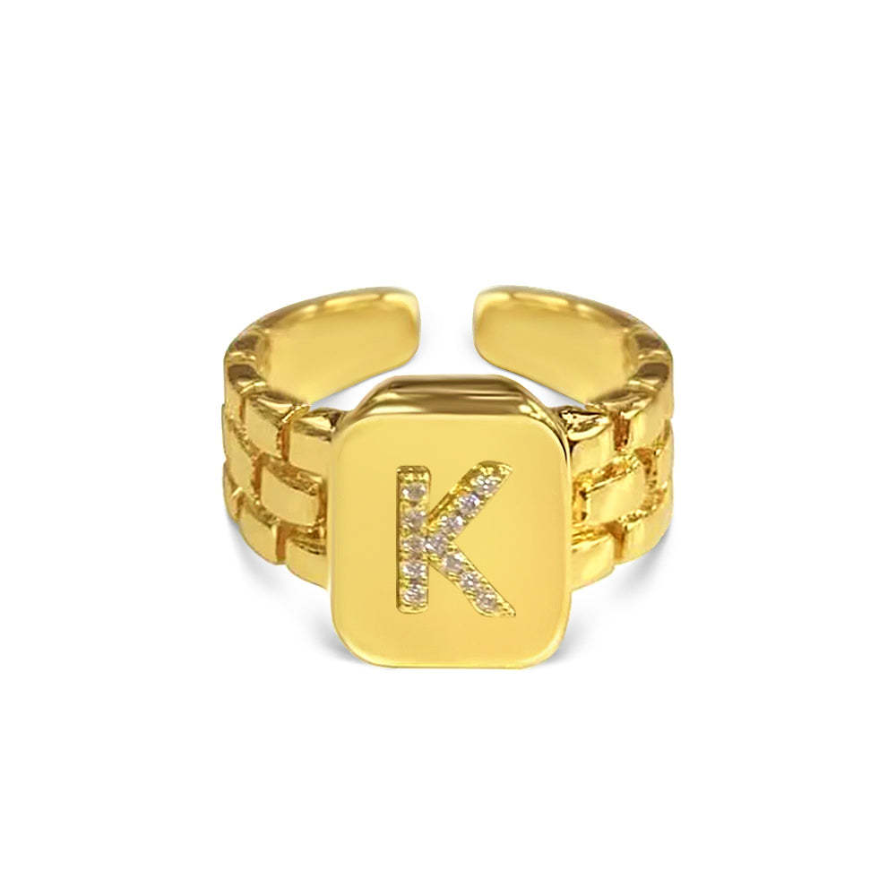 Gold Zircon A-Z Letter Women Ring - soufeelus