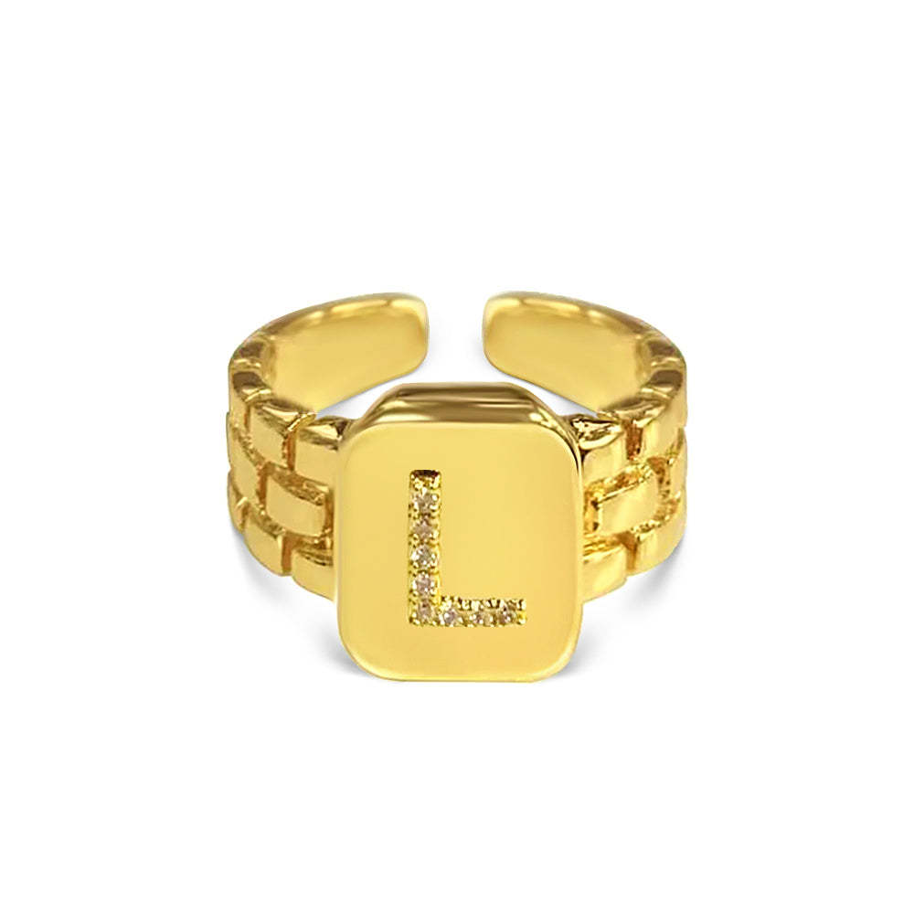 Gold Zircon A-Z Letter Women Ring - soufeelus