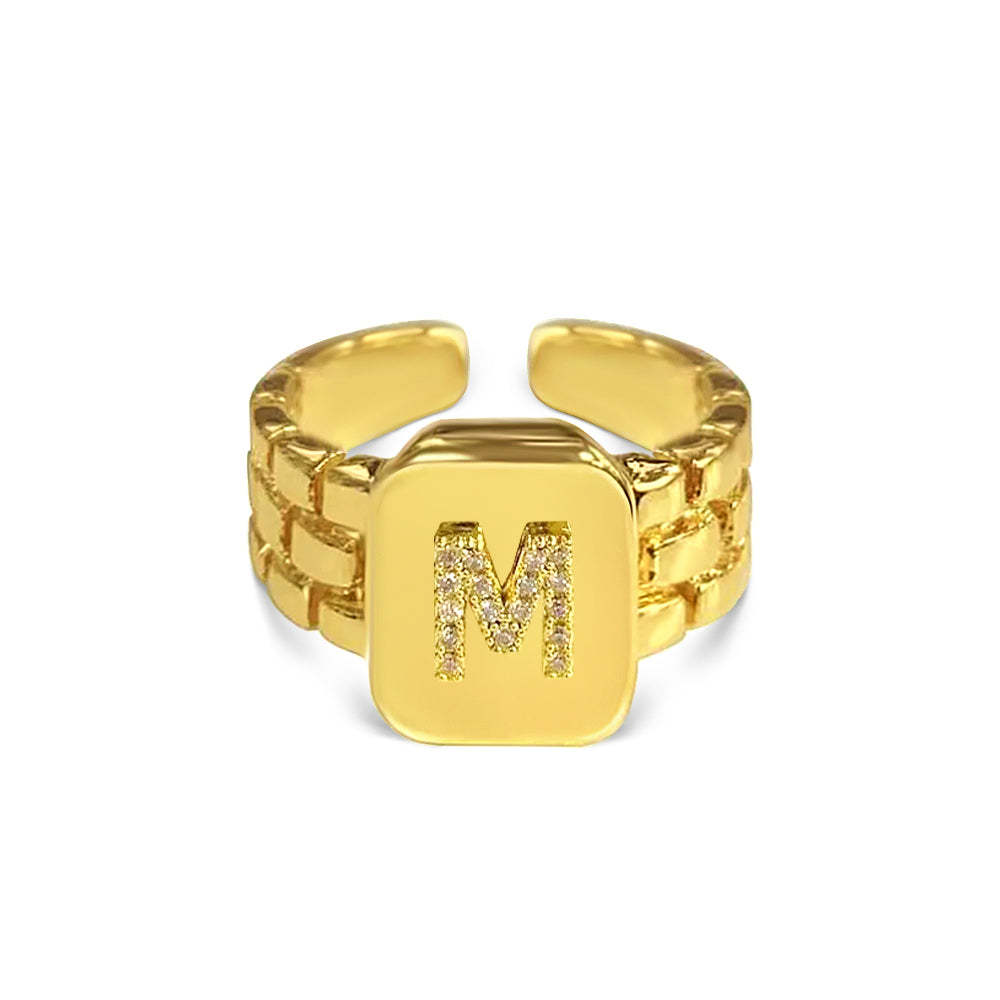 Gold Zircon A-Z Letter Women Ring - soufeelus