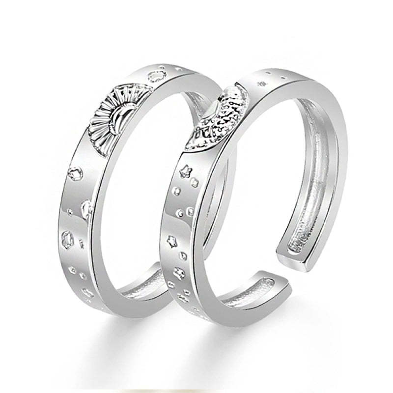 Sun and Moon Couple Rings Matching Ring Adjustable Ring Jewelry Gift for Lovers - soufeelus