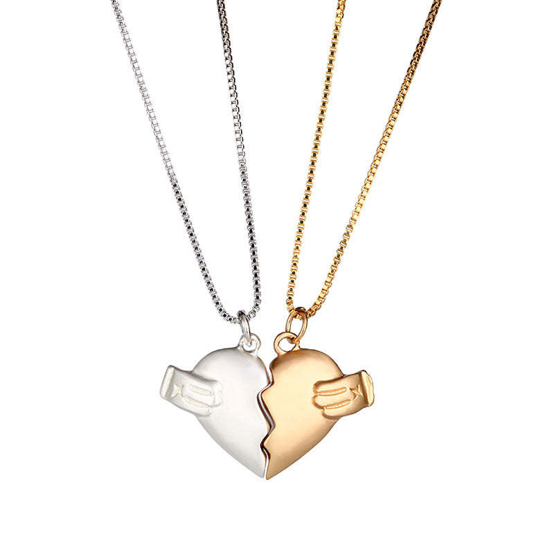 Heart Shaped Alloy Necklace couple Necklace Gift for Her - 