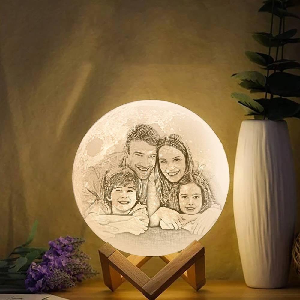 Photo Moon Lamp, Custom 3D Photo Light, Memorial Gift - Touch Two Colors（10-20cm） - soufeelus